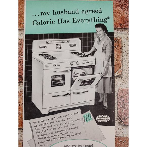 1950 Caloric Gas Range Happy Housewife Showing Off Kitchen Stove Vtg Print Ad - Picture 1 of 6